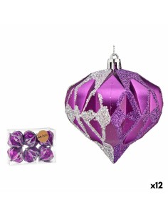Lot de boules de Noël Krist+ 00898 Violet Argenté Plastique Diamant (12 Unités)