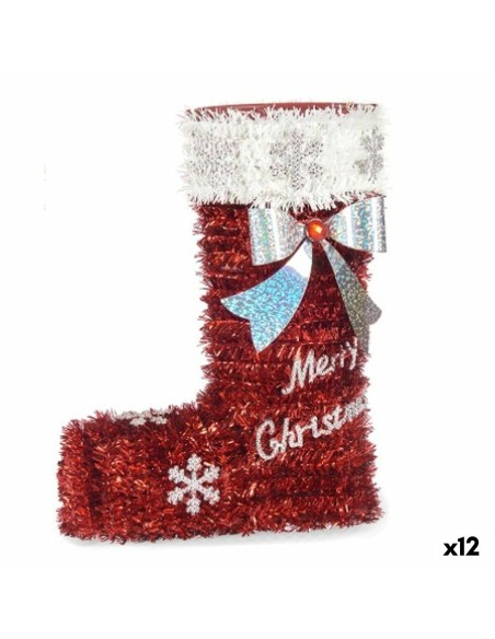 Figurine Décorative Chaussette de Noël guirlande Blanc Rouge polypropylène PET 18 x 23 x 8 cm (12 Unités)