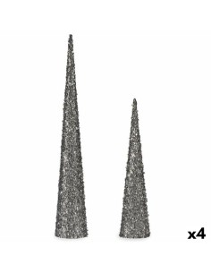 Ensemble de Figurines Cônes Paillettes Argenté Plastique (4 Unités)