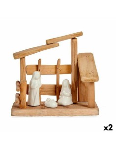 Crèche de Noël Blanc Naturel Bois Céramique 18 x 17 x 8 cm (2 Unités)