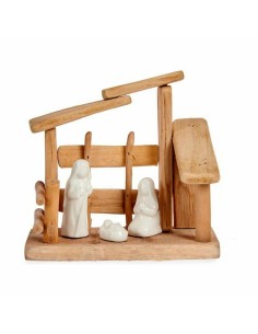 Crèche de Noël Blanc Naturel Bois Céramique 18 x 17 x 8 cm (2 Unités) 2
