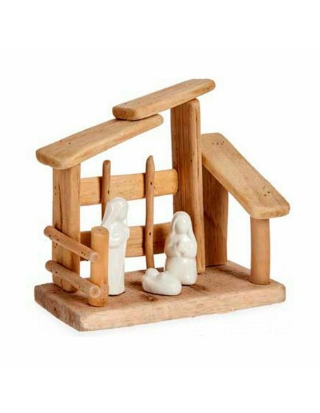 Crèche de Noël Blanc Naturel Bois Céramique 18 x 17 x 8 cm (2 Unités)