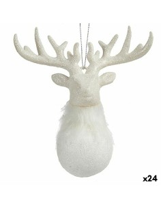 Décorations de Noël Renne Blanc Plastique Paillettes 14 x 15,5 x 7 cm (24 Unités)