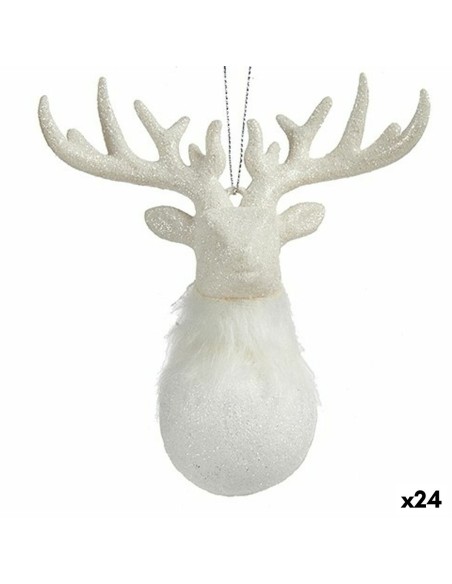 Décorations de Noël Renne Blanc Plastique Paillettes 14 x 15,5 x 7 cm (24 Unités)