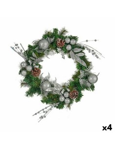 Couronne de Noël Krist+ K1912698-1 Vert Argenté 60 x 13 x 60 cm (4 Unités)
