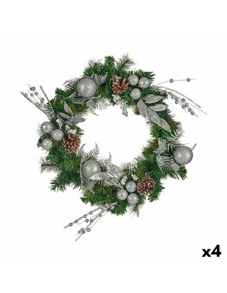 Couronne de Noël Krist+ K1912698-1 Vert Argenté 60 x 13 x 60 cm (4 Unités)