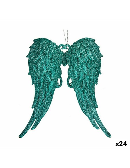 Décorations de Noël Ailes d'ange Vert Plastique Paillettes 13 x 14,5 x 2,5 cm (24 Unités)