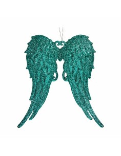 Décorations de Noël Ailes d'ange Vert Plastique Paillettes 13 x 14,5 x 2,5 cm (24 Unités) 2