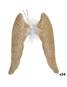 Décorations de Noël Ailes d'ange champagne Plastique Paillettes 12,5 x 15 x 2,5 cm (24 Unités)