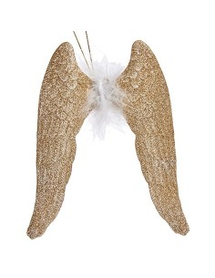 Décorations de Noël Ailes d'ange champagne Plastique Paillettes 12,5 x 15 x 2,5 cm (24 Unités) 2