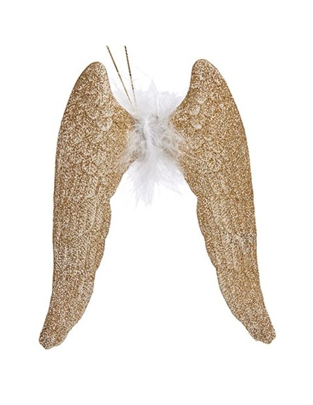 Décorations de Noël Ailes d'ange champagne Plastique Paillettes 12,5 x 15 x 2,5 cm (24 Unités)