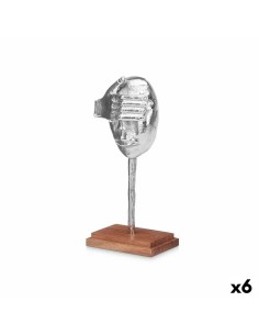 Figurine Décorative Visage Argenté Bois Métal 16 x 34 x 10 cm