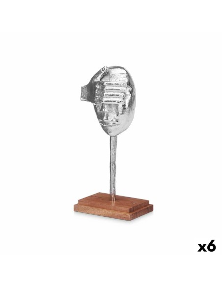 Figurine Décorative Visage Argenté Bois Métal 16 x 34 x 10 cm