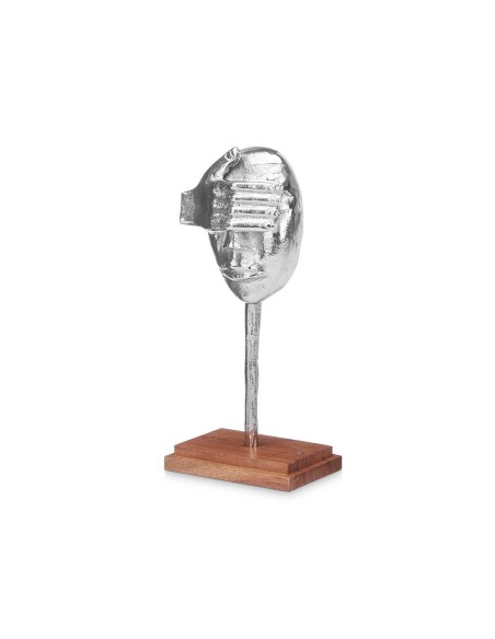 Figurine Décorative Visage Argenté Bois Métal 16 x 34 x 10 cm