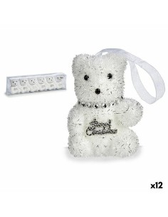 Ensemble Décorations de Noël Krist+ 00534 Blanc Argenté Ours 5,5 x 7 x 5,5 cm (12 Unités)