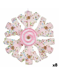 Décorations de Noël Krist+ 64815311 Blanc Rose Flocons de neige 17 x 6 x 17 cm (8 Unités)