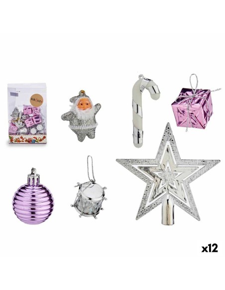 Ensemble Décorations de Noël Krist+ 95442 Violet Argenté PVC (12 Unités)