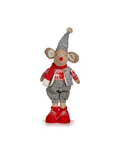 Figurine Décorative Souris Noël 48 cm Blanc Rouge Gris Crème