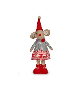 Figurine Décorative Souris Noël 48 cm Blanc Rouge Gris Crème