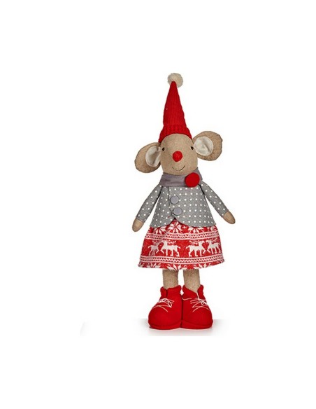 Figurine Décorative Souris Noël 48 cm Blanc Rouge Gris Crème