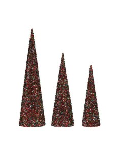 Décoration Cônes Noël Paillettes 3 Pièces Bleu Fuchsia