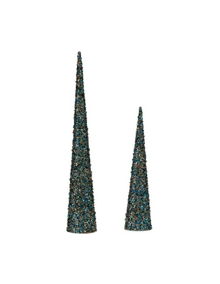 Décoration Noël Cônes Paillettes Bleu Doré Plastique