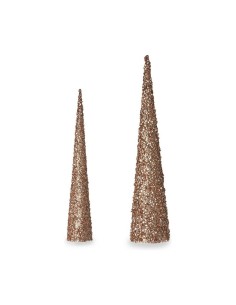 Décoration Noël Cônes Paillettes 9,5 x 60 x 9,5 cm 8,5 x 8,5 x 40 cm Doré Bronze