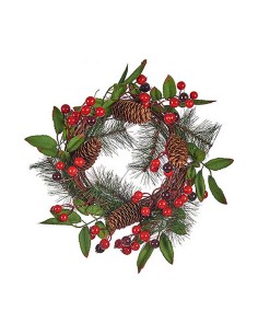 Couronne de Noël Marron Rouge Vert Plastique 30 x 10 x 30 cm
