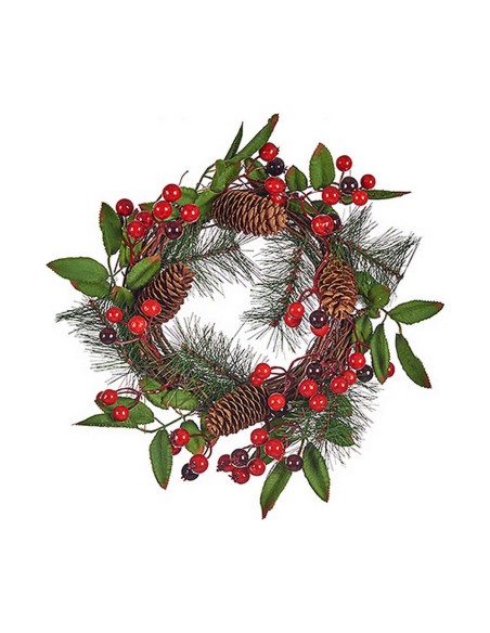 Couronne de Noël Marron Rouge Vert Plastique 30 x 10 x 30 cm