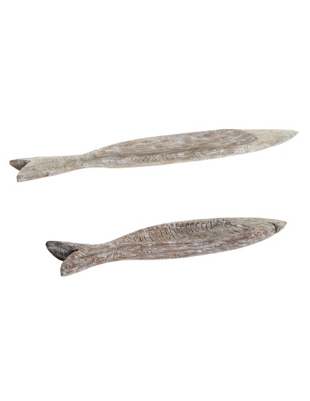 Centre de Table DKD Home Decor 74 x 12 x 4,5 cm Finition vieillie Marron Poisson méditerranéen (2 Unités)