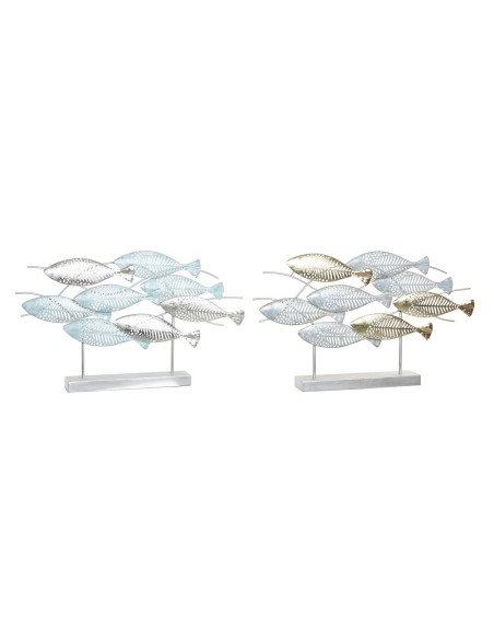 Figurine Décorative DKD Home Decor 65,4 x 9 x 39,5 cm Argenté Bleu Doré Spirales méditerranéen (2 Unités)