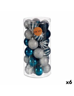 Lot de boules de Noël Bleu Argenté Plastique Ø 6 cm (6 Unités)