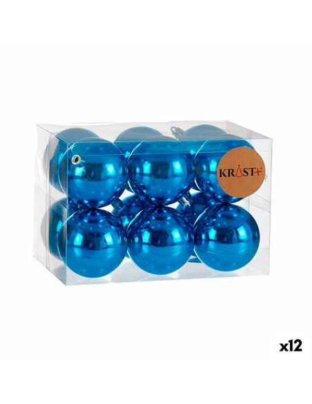 Lot de boules de Noël Krist+ K1912476-1 Bleu Plastique Ø 7 cm (12 Unités)