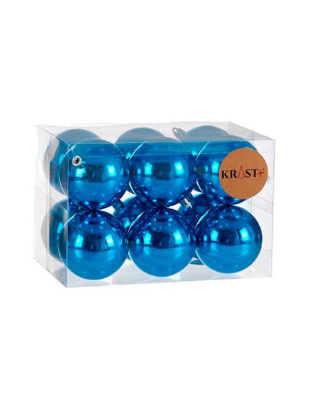 Lot de boules de Noël Krist+ K1912476-1 Bleu Plastique Ø 7 cm (12 Unités)