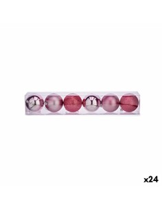Lot de boules de Noël Krist+ 00788 Rose Plastique Ø 8 cm (24 Unités)