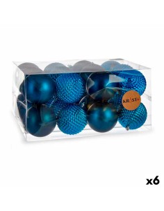 Lot de boules de Noël Krist+ 00927 Bleu Plastique Ø 8 cm (6 Unités)