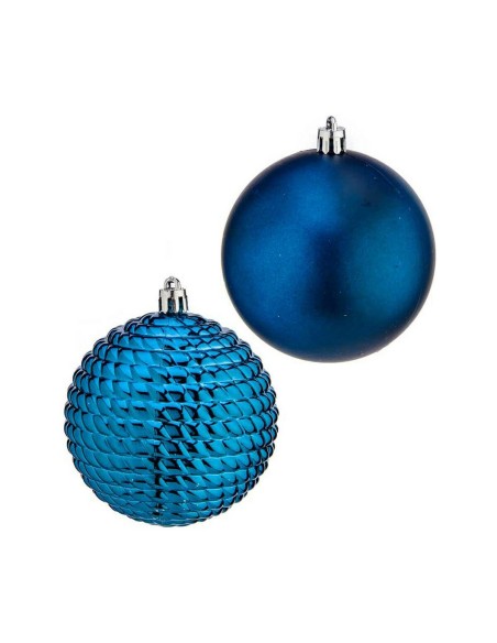 Lot de boules de Noël Krist+ 00927 Bleu Plastique Ø 8 cm (6 Unités)
