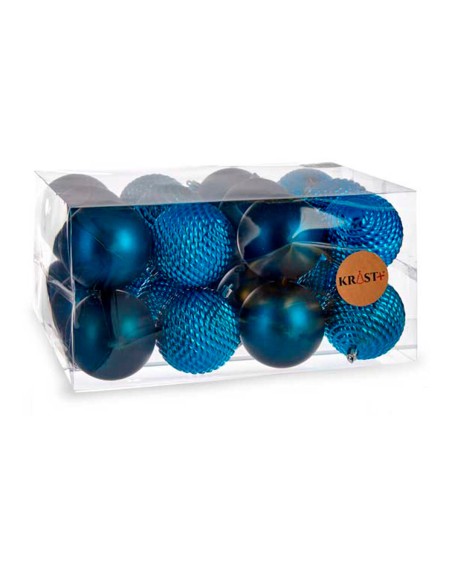 Lot de boules de Noël Krist+ 00927 Bleu Plastique Ø 8 cm (6 Unités)