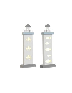 Figurine Décorative DKD Home Decor 14 x 5,5 x 40 cm Bleu Blanc Phare Spirales Coquillage méditerranéen (2 Unités) 2
