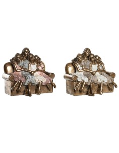 Figurine Décorative DKD Home Decor 17 x 10,5 x 15,5 cm Rose Doré Blanc (2 Unités)