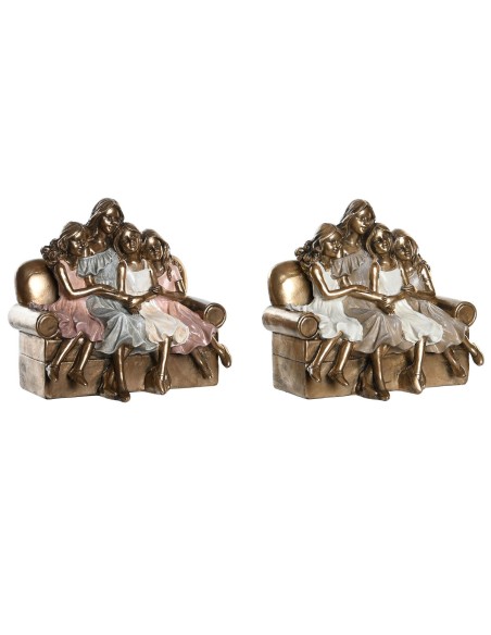 Figurine Décorative DKD Home Decor 17 x 10,5 x 15,5 cm Rose Doré Blanc (2 Unités)