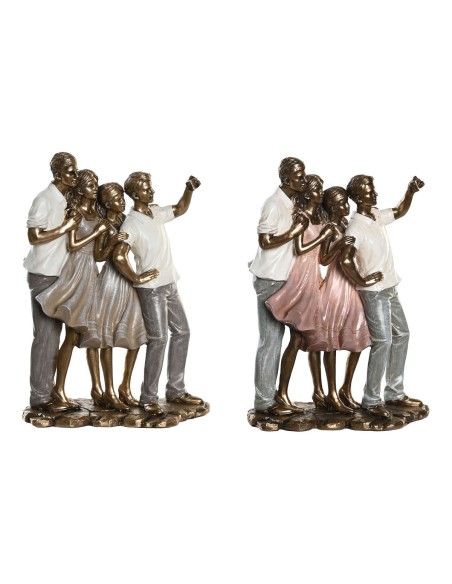 Figurine Décorative DKD Home Decor 18 x 10 x 25 cm Rose Doré Blanc Famille (2 Unités)