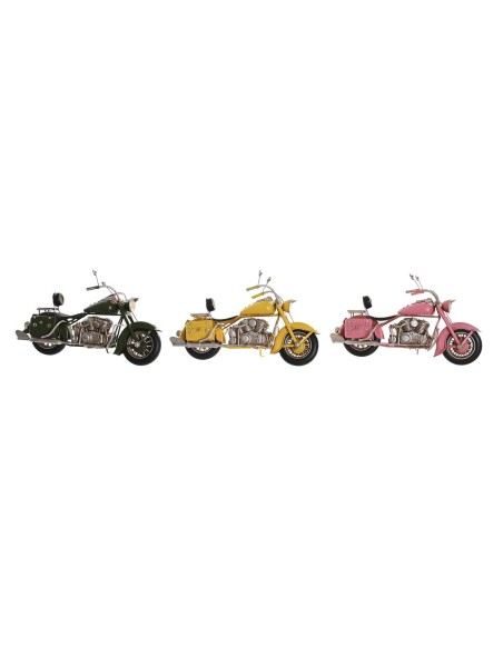 Figurine Décorative DKD Home Decor 28 x 10 x 16 cm Rose Moto Vert Jaune Vintage (3 Pièces)
