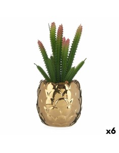 Plante décorative Ibergarden HY2-44 Céramique Plastique Cactus 10 x 20 x 10 cm Vert Doré (6 Unités)