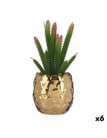 Plante décorative Ibergarden HY2-44 Céramique Plastique Cactus 10 x 20 x 10 cm Vert Doré (6 Unités)