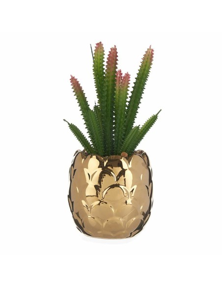 Plante décorative Ibergarden HY2-44 Céramique Plastique Cactus 10 x 20 x 10 cm Vert Doré (6 Unités)