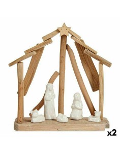 Crèche de Noël Céramique Marron Blanc 2 Unités 25 x 28 x 10 cm Naturel Bois (2 Unités)