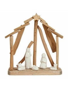 Crèche de Noël Céramique Marron Blanc 2 Unités 25 x 28 x 10 cm Naturel Bois (2 Unités) 2