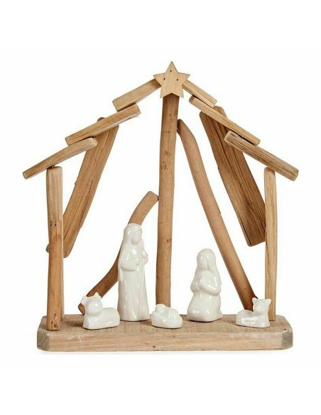 Crèche de Noël Céramique Marron Blanc 2 Unités 25 x 28 x 10 cm Naturel Bois (2 Unités)