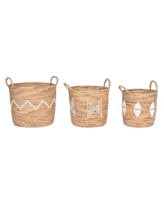 Set de basket DKD Home Decor Blanc Naturel Corde Herbier marin Boho 46 x 46 x 48 cm